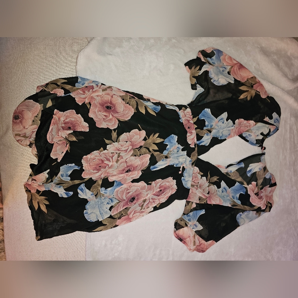 Forever 21 Black Dress with Pink and Blue Floral Design